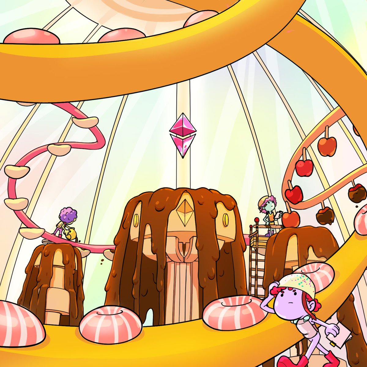 Within the Candy Kingdom, a hidden stronghold, safeguarded by layers of dark chocolate walls, stores the Sugar Stone.  

This artifact generates all sweets in the region, which the Candymen use to craft their candy treats. This gem is essential to the viability of Candyland🍬🍎