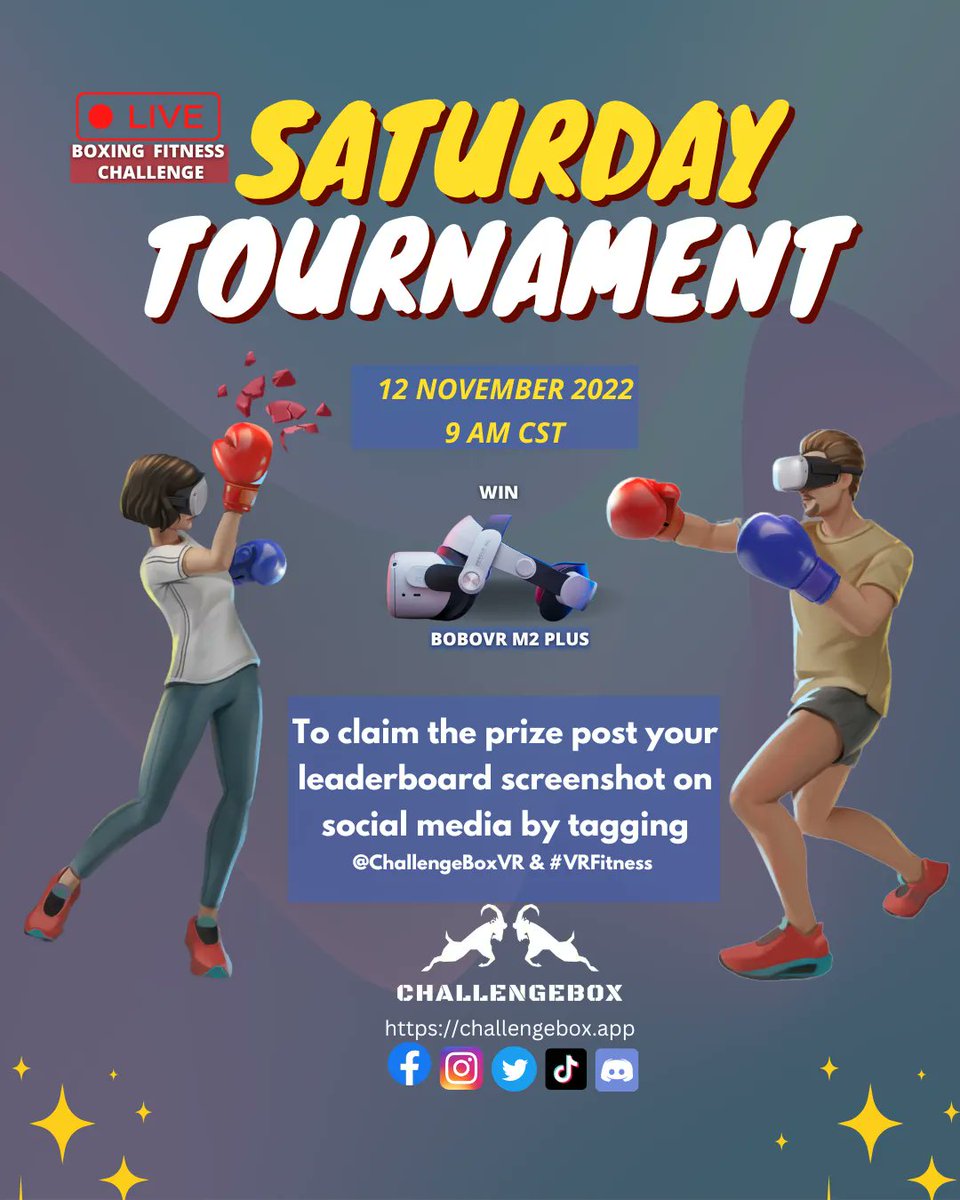 ChallengeBoxVR's tweet photo. Win a #BoBoVR M2 Plus by participating in our weekend fitness challenge on 12th November 2022.
https://t.co/GYKpKSL42U
@SideQuestVR
#ChallengeBoxVR #VRFitness #VRGaming #oculus #vrsports #quest2 #metaverse #VR #rhythmgame #weekend #gamestagram #metaquest #fitnesschallenge https://t.co/GShz6bRgoS