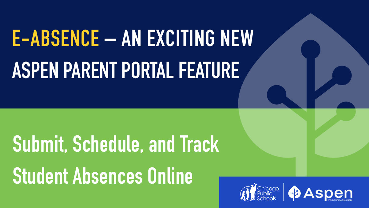 ChiPubSchools's tweet photo. 🖥 Parents and Guardians! You can now submit, schedule, and track student absences via the Aspen Parent Portal. Skip the paper and phone calls. E-Absence allows parents and guardians to report absences electronically. Log in at https://t.co/ciTxemdEDy to learn more. https://t.co/TzxDHy9MEo