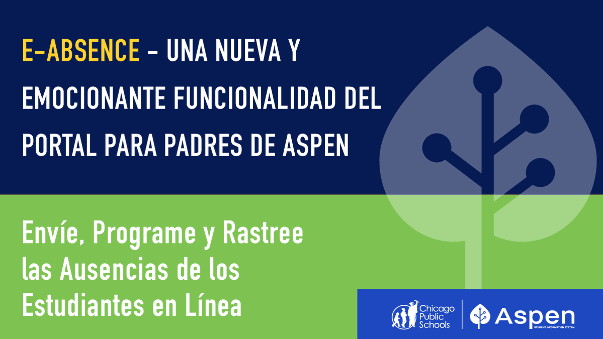 ChiPubSchools's tweet photo. 🖥 Parents and Guardians! You can now submit, schedule, and track student absences via the Aspen Parent Portal. Skip the paper and phone calls. E-Absence allows parents and guardians to report absences electronically. Log in at https://t.co/ciTxemdEDy to learn more. https://t.co/TzxDHy9MEo