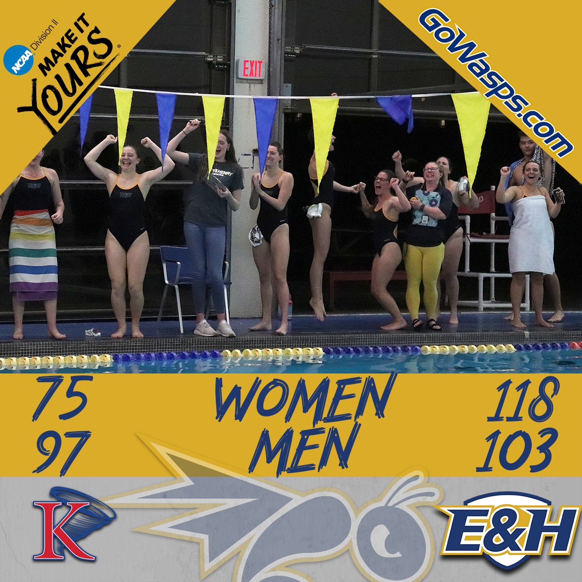 GoWasps's tweet photo. The @EHCSwim earn a sweep over border rival King on Thursday at home! #GoWasps #BlueCollarGoldStandard #Swamily https://t.co/pkR9G9WJkQ