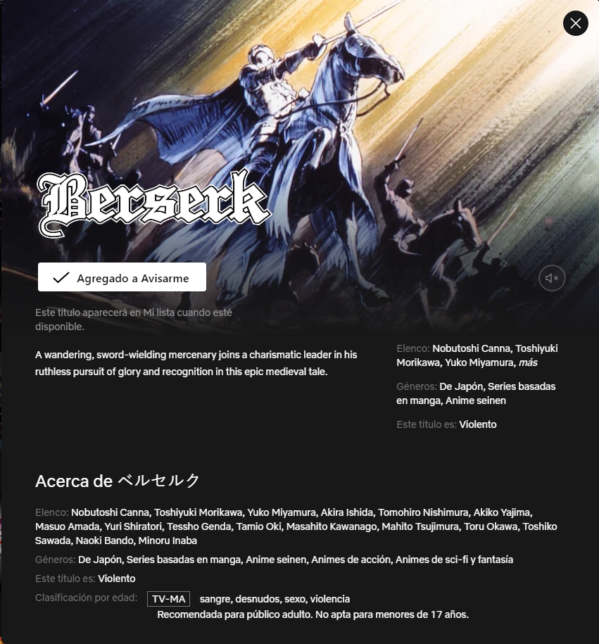 Berserk: Animê de 1997 estreia legendado na Netflix