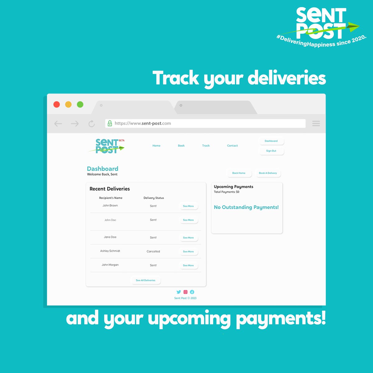 SentPost's tweet image. So we re-built the dashboard 😉! Track your deliveries and your upcoming cash on delivery payments + now you can reschedule and cancel deliveries right from your dashboard! 🤗