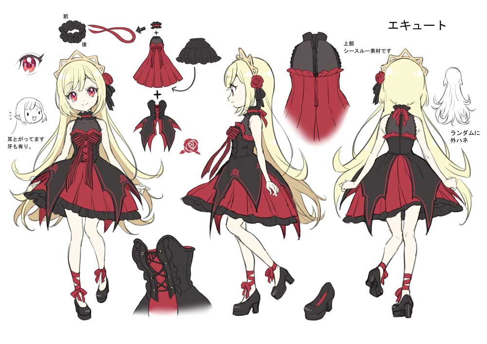 1girl dress blonde hair reference sheet red eyes vampire multiple views  illustration images