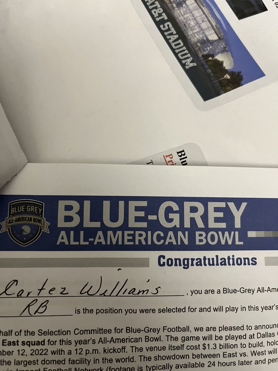 CartezWilliam5's tweet photo. Honored to be named a @BlueGreyFB All-American! Excited to follow in the footsteps of greats like @PatrickMahomes. Can’t wait to represent my family and community on a national stage! @MHS_CoachTui https://t.co/P39TUnDOr4