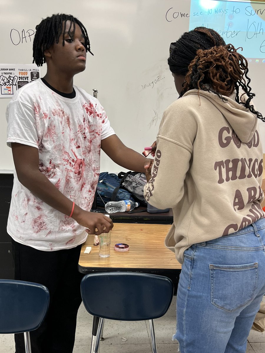 TheatreJaguar's tweet photo. Zombies getting ready! #zombiemakeup #zombieoutbreak #jordanignited #nisdignited #nisdfinearts #jordanunited https://t.co/XgLZLcEcuF