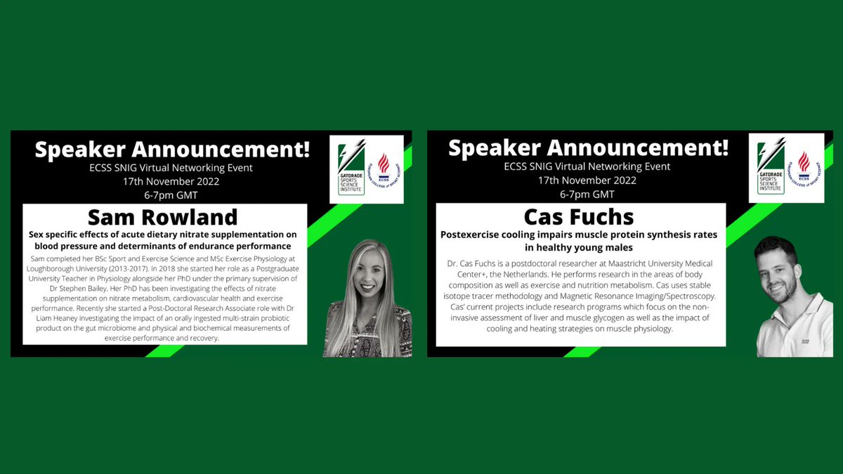 ECSS (@e_c_s_s) on Twitter photo There are 2 great presenters lined up for the virtual SNIG event Thursday 17th November.
There is even still time to register - bit.ly/3Tm0E9K
#WeAreSportScience #GSSI
<a href="/rrandell86/">Rebecca Randell</a> <a href="/27CJ/">Cas Fuchs, PhD</a> <a href="/Rowland_SN/">Samantha Rowland</a> There are 2 great presenters lined up for the virtual SNIG event Thursday 17th November.
There is even still time to register - bit.ly/3Tm0E9K
#WeAreSportScience #GSSI
<a href="/rrandell86/">Rebecca Randell</a> <a href="/27CJ/">Cas Fuchs, PhD</a> <a href="/Rowland_SN/">Samantha Rowland</a>