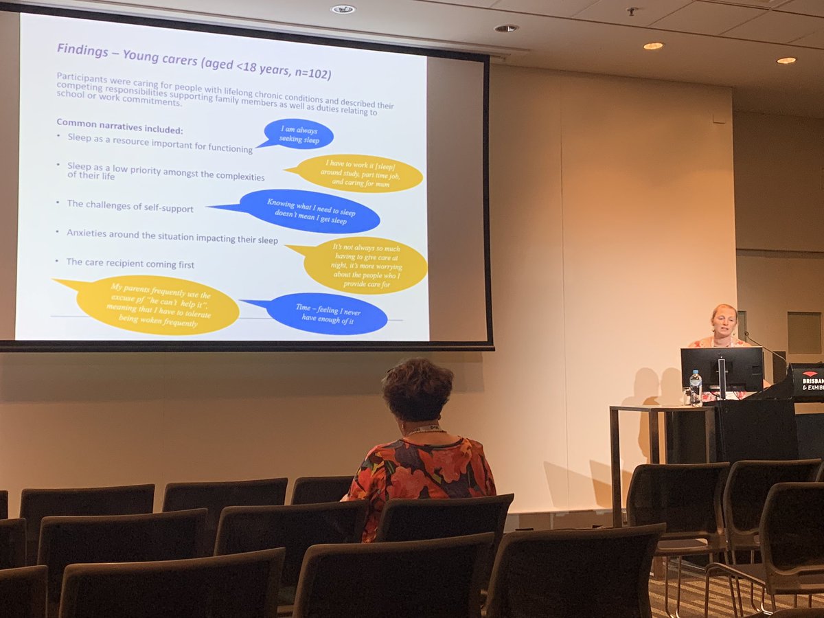 Fantastic last session on sleep in care givers at #SDU2022 <a href="/RosieGibsMoul/">Rosie Gibson</a> used qualitative data to give a rich picture of the sleep-related experiences of carers. <a href="/swrc_nz/">Sleep/Wake Research Centre</a> <a href="/MasseyUniHealth/">Massey Uni Health</a>