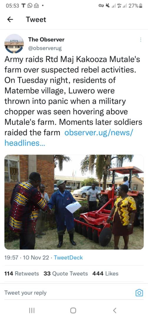 mugishamuntu's tweet photo. In the Observer story, considering all factors reported in it, Maj K Mutale asks a legitimate question "where is the Country going". Paulo Muwanga in 1985 referred to what seems to be happening in the security circles as " uncoordinated troop movements". Not good.Not good at all. https://t.co/SxWHhj8bVB