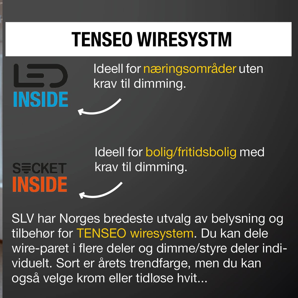 slvnorway's tweet photo. TENSEO wiresystem fra SLV er et konsept bestående av to wirer som strekkes fra "vegg-til-vegg" 

Populær som effektbelysning i serveringsbransjen. 

Se mer på https://t.co/DZdiIJyI3X; https://t.co/Fn3Q1zYl3d

#SLV #EXPERIENCELIGHT #TENSEO #BÆREKRAFT #BIGWHITE #ELNR #EFOBASEN https://t.co/qcoCzXyIDC