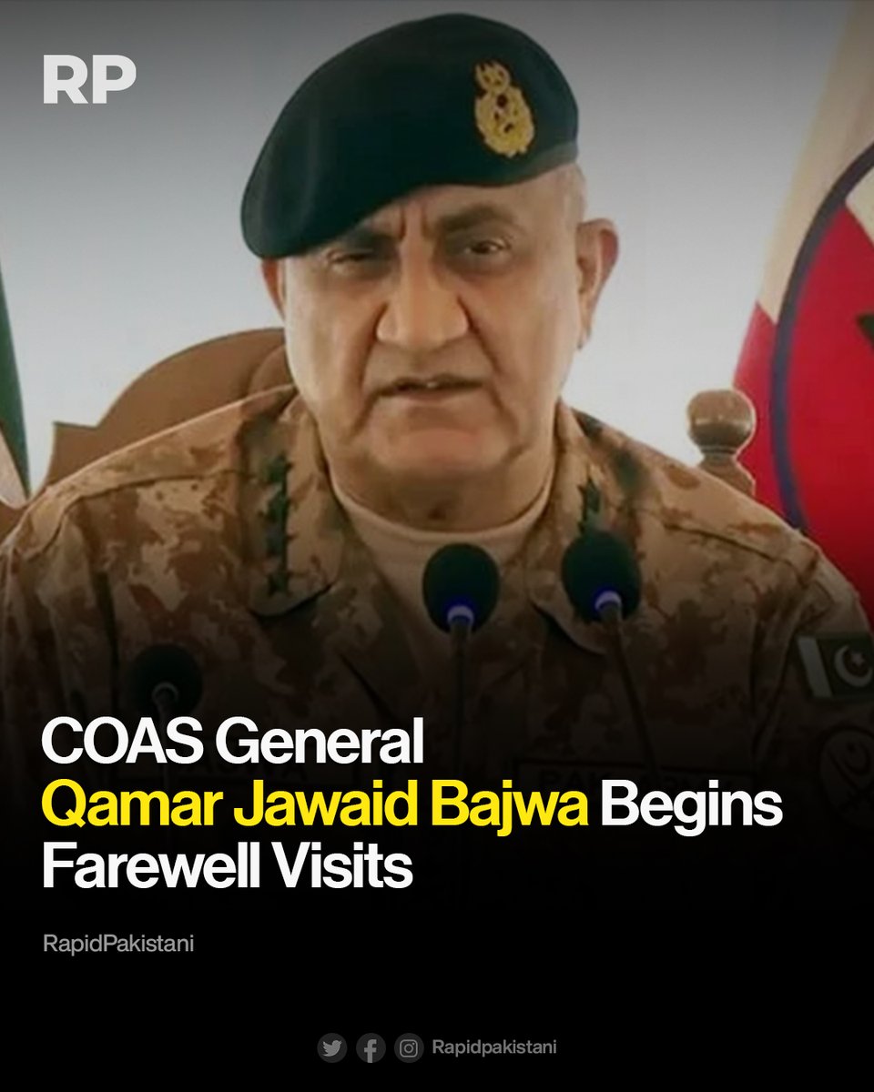 RapidPakistani's tweet photo. Chief of Army Staff (COAS) General Qamar Javed Bajwa has kicked off his farewell visits as the army chief visited Sialkot and Mangla garrisons, said Inter-Services Public Relations (ISPR) in a statement.
#rapidpakistani #ArmyChief #IndianCricketTeam #ShoaibMalik #SaniaMirza https://t.co/ZMaQ3FK5dm