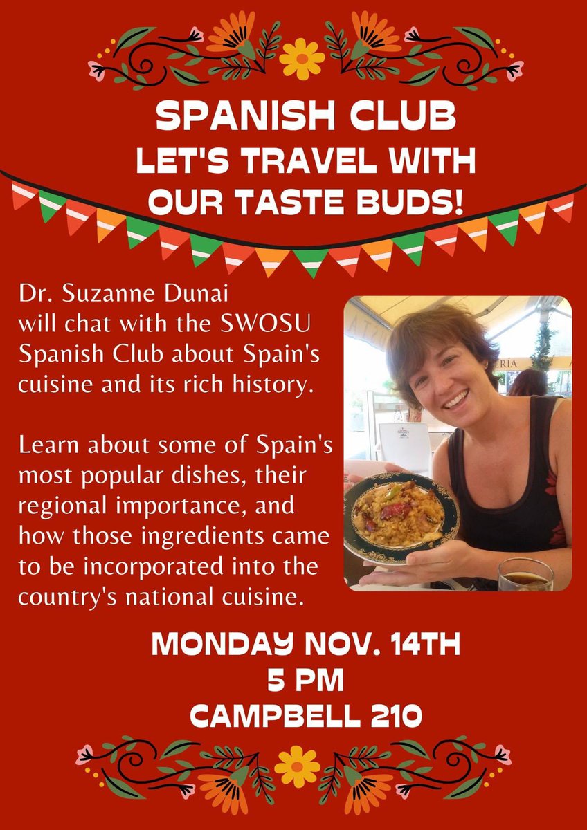 SWOSU_Lang_Lit's tweet photo. Another fun event with the SWOSU Spanish Club is coming your way on Monday! #swosu #swosulanglit #swosuspanish https://t.co/M1U8ZXijtd