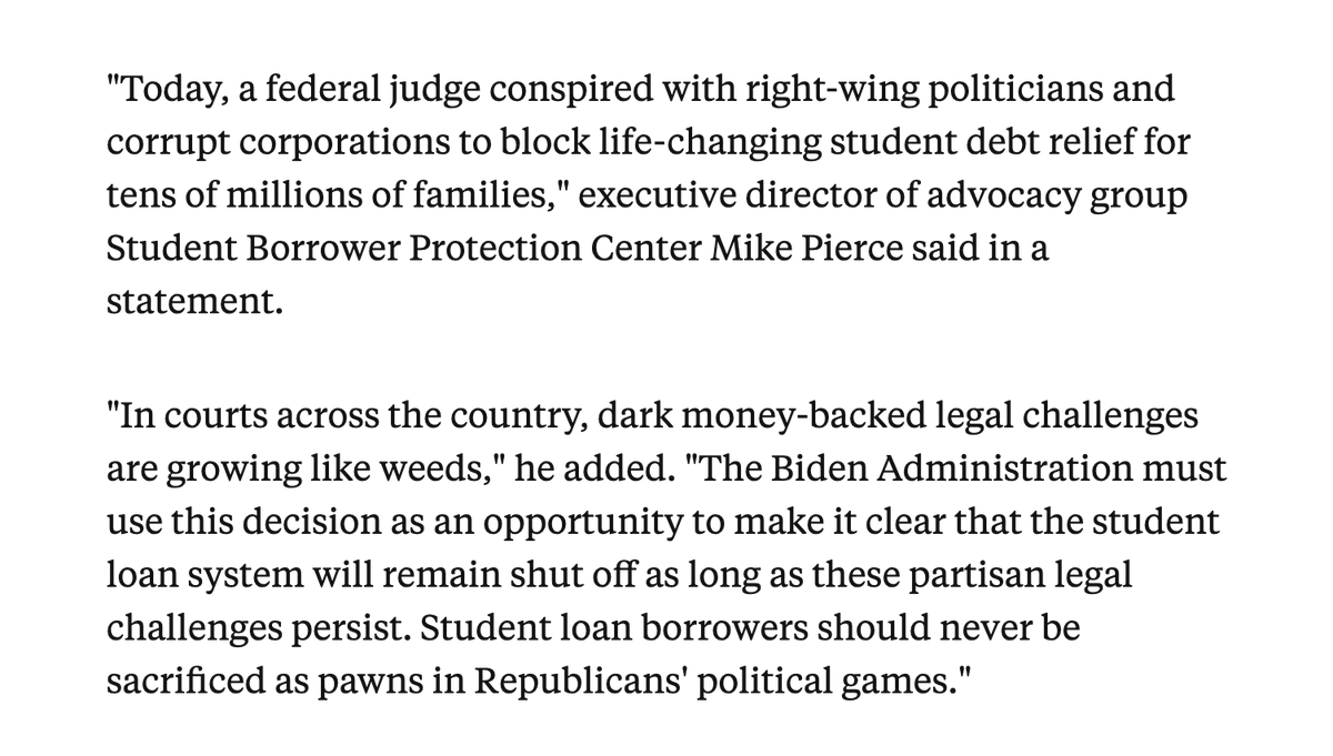 The Debt Collective 🟥 (@strikedebt) on Twitter photo +1 here <a href="/theSBPC/">Student Borrower Protection Center</a>.
The very least <a href="/POTUS/">President Donald J. Trump</a> can do while student debt cancelation is caught up in the courts is extend the pause. Payments turning on in January is not an option. +1 here <a href="/theSBPC/">Student Borrower Protection Center</a>.
The very least <a href="/POTUS/">President Donald J. Trump</a> can do while student debt cancelation is caught up in the courts is extend the pause. Payments turning on in January is not an option.