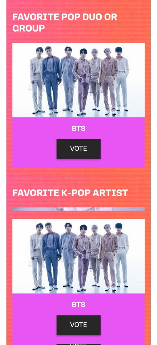 01Btsxarmy's tweet photo. Are you DONE voting here?

🗳️:https://t.co/sNFCArrplT
🗳️:https://t.co/jrxoks6wl5

[BTS Favorite Pop Duo or Group #AMAs] https://t.co/j8wOE6TeO1