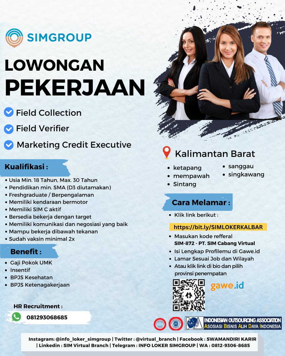 virtual_branch's tweet photo. INFO LOKER KALIMANTAN BARAT. SILAHKAN MASUKAN LAMARAN PADA LINK BERIKUT https://t.co/fa5zwoRsyF ATAU CHAT NOMOR YANG TERTERA☺️ #lokerkalbar #infolokerkalimantanbarat https://t.co/zEA5dw8B3y