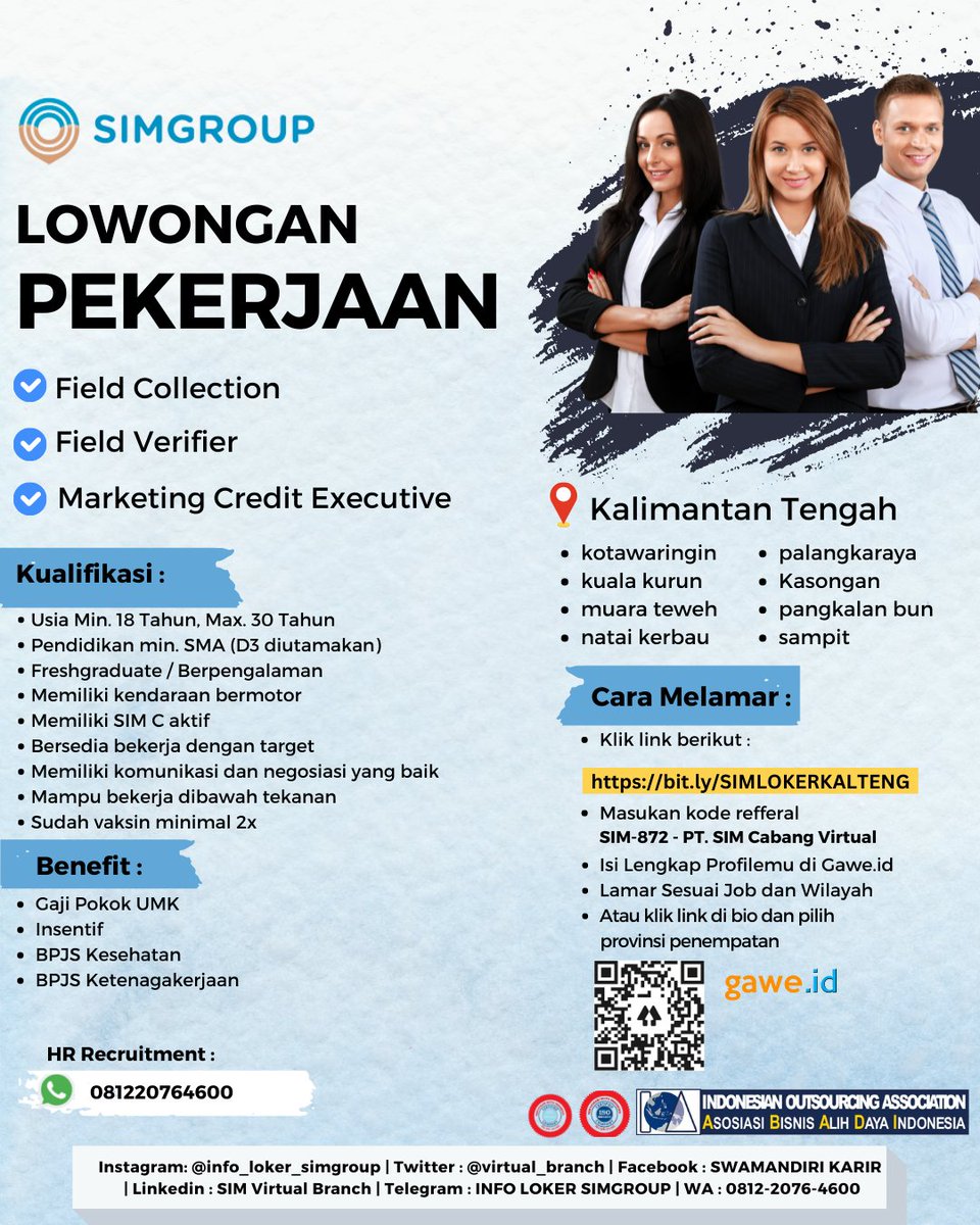 virtual_branch's tweet photo. INFO LOKER KALIMANTAN TENGAH. SILAHKAN MASUKAN LAMARAN PADA LINK BERIKUT https://t.co/gv71JyIhlP ATAU CHAT NOMOR YANG TERTERA☺️ #lokerkalteng #infolokerkalimantantengah https://t.co/u56Oq6hE28