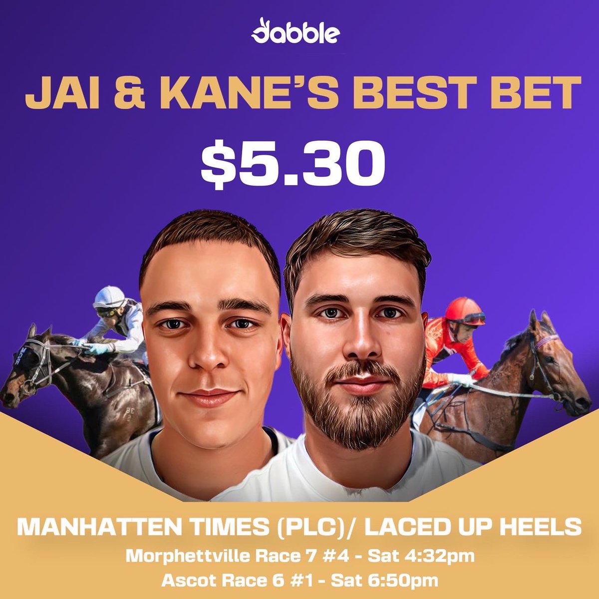 thecastpatrol's tweet photo. ๐ฐWEEKEND BEST BETS ๐ฐ
To sign up to @dabblecomau use the code โCASTPATROLโ or click the Dabble link below to copy all our tips & Best Bets ๐ค
๐ฐ= https://t.co/KEZipTHu7b
#backcastneverlast #bestbets #freetips #tipping #dabble #horseracing #rlwc #betting #punting #tips #nrl https://t.co/MJTN3A2Gfu