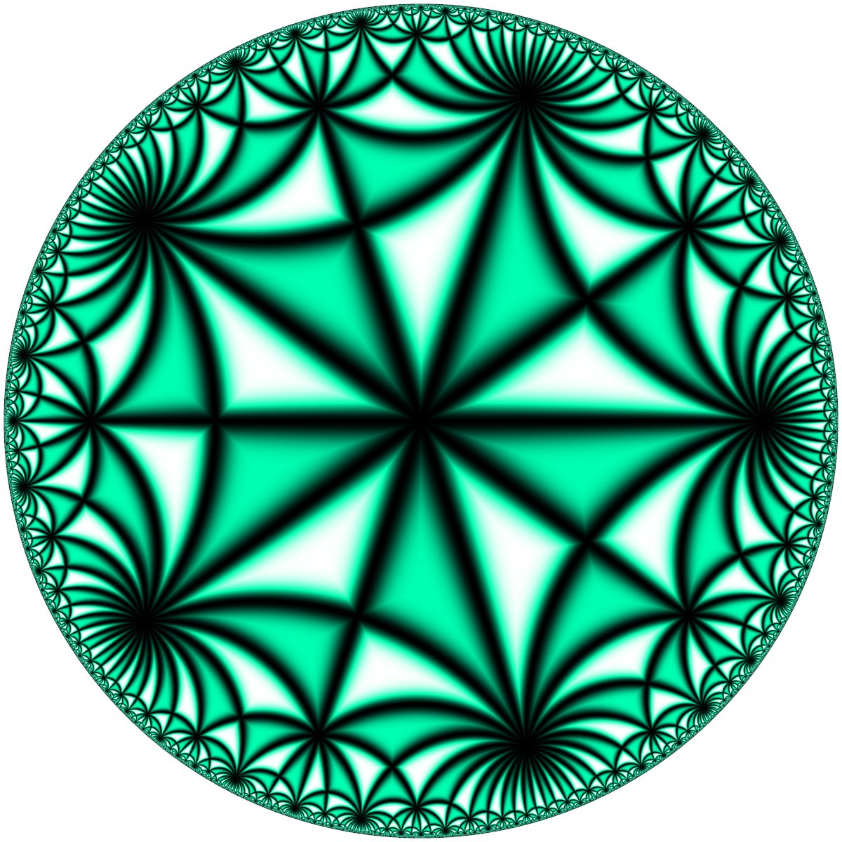 TilingBot's tweet image. #Hyperbolic #tiling shown in the Poincaré disk model. Catalan tiling dual to omnitruncated {5,12}.