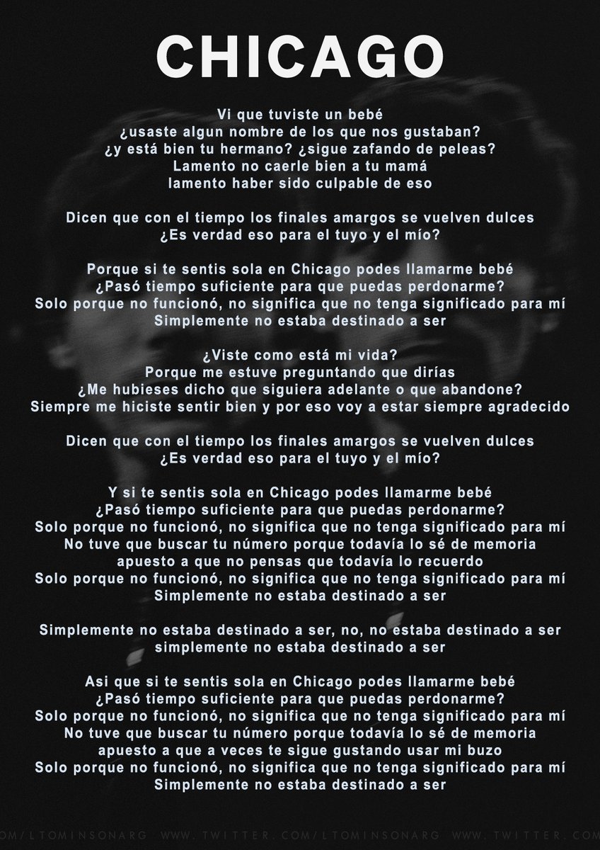 ltomlinsonarg's tweet photo. CHICAGO - letra en inglés y traducida al español ✨
@Louis_Tomlinson - #FaithInTheFuture https://t.co/ezjHak07zl
