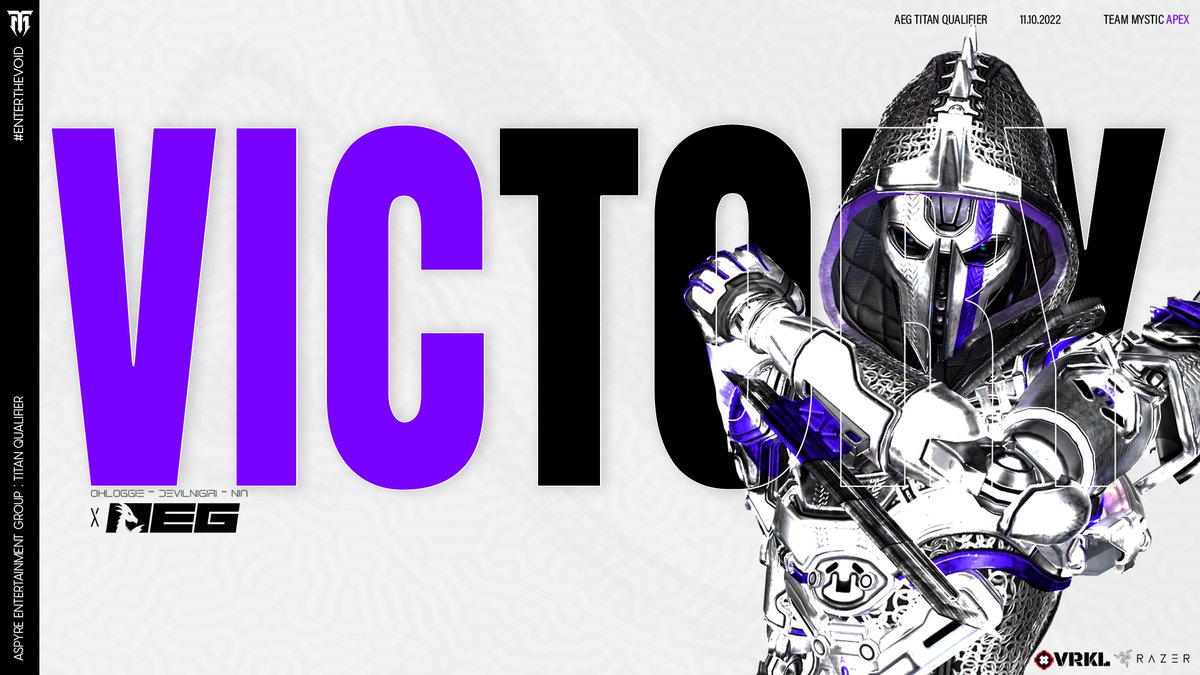 It's all in a days work. Consider us Qualified for [another] main event. 

🏆 | 🥇@ohLoggie . 🥇<a href="/NIA56__/">NiA56</a> . 🥇<a href="/DevilNigiri/">DevilNigiri</a> 

GG WP to the teams we faced today. We'll see you in the  Finals!
S/O <a href="/CompeteWithAEG/">Aspyre Events Group</a> for the #TitanSeries today
#EnterTheVoid | #ApexLegends