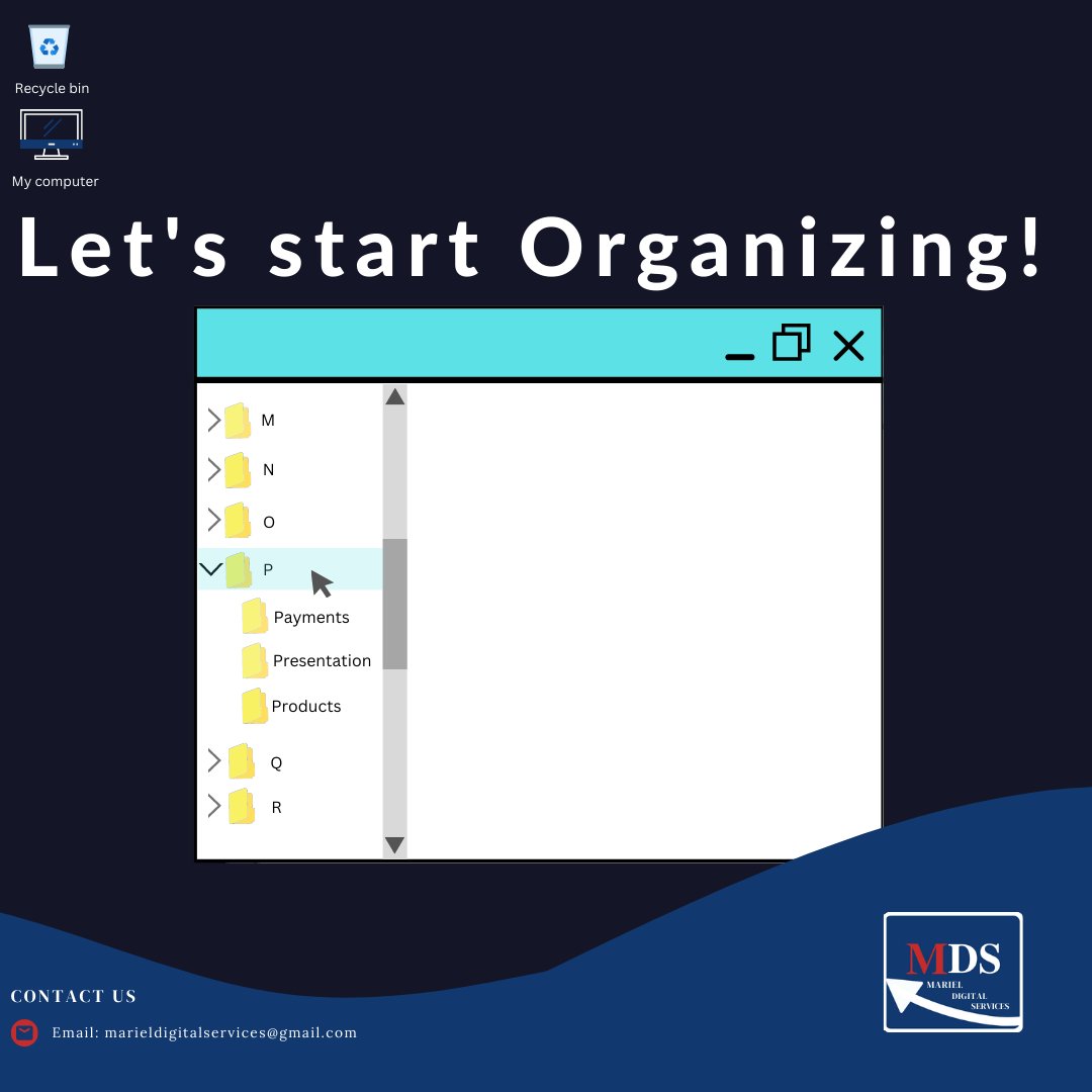 Mariel_Digital's tweet image. Organize your files. #1Make folders A-Z. #2For "P" make subfolder payments, products, presentations. #3Put files in folder. 

For more hacks💗 follow me on:
FB: facebook.com/MarielDigitalS…   
LinkedIn: linkedin.com/in/mariel-digi…  

#hacksorganized  #mdsefficientsolutions  #wfhaustralia