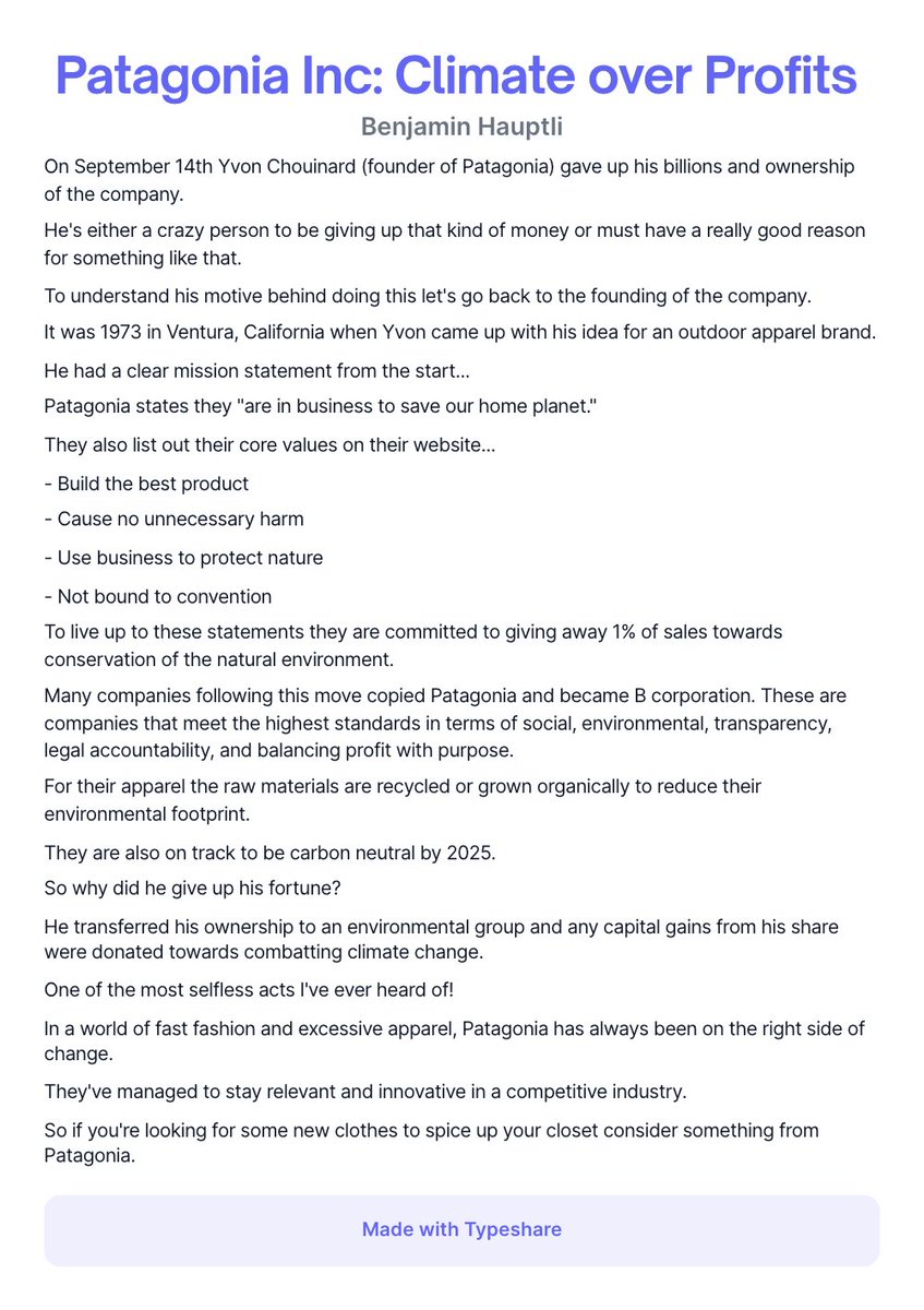BenjaminHauptli's tweet photo. The selfless story behind @patagonia https://t.co/dLVT2jeVPd