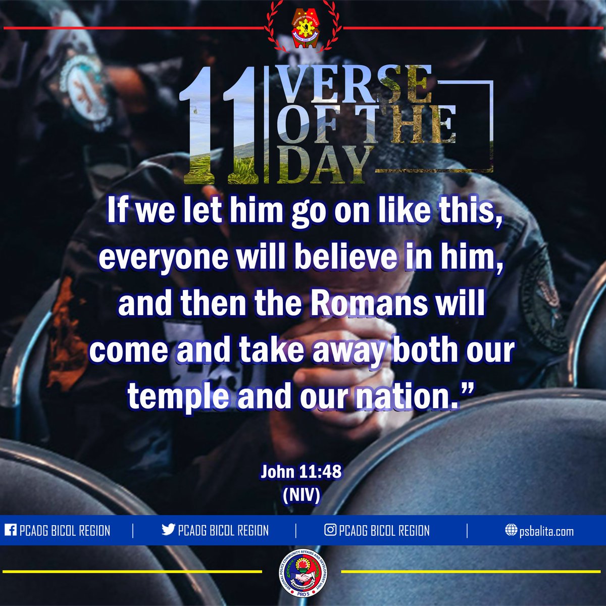 PCADGBicol's tweet photo. Good morning Bicol Region.πππ
Have a nice day.
Our Verse of the Day.
#MKKequalsK
#PCADGBicol
#PNPKakampiNyo
#KaligtasanNyoSagotKo
#TulongTulongTayo
#LifeIsBeuatiful https://t.co/XmHmCIvWCi