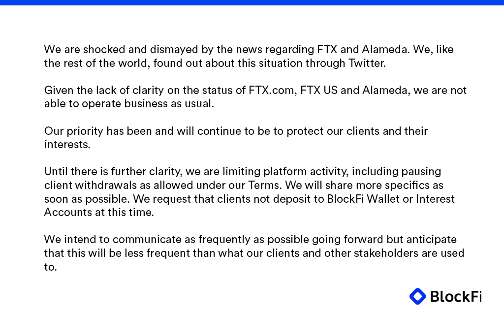 lookonchain's tweet photo. Blockfi now suspends user withdrawals!

Let's see how much money #BlockFi has left now.

We analyzed 6 wallets of @BlockFi on Ethereum and found that he has only $18.37M left.

Including:

10,598 $ETH($13.3M)
3M $USDC;
2.9M $BAT($762,567)
478,180 $USDT
48,598 $UNI($270,207)
👇 https://t.co/8Xj4g0jZiO