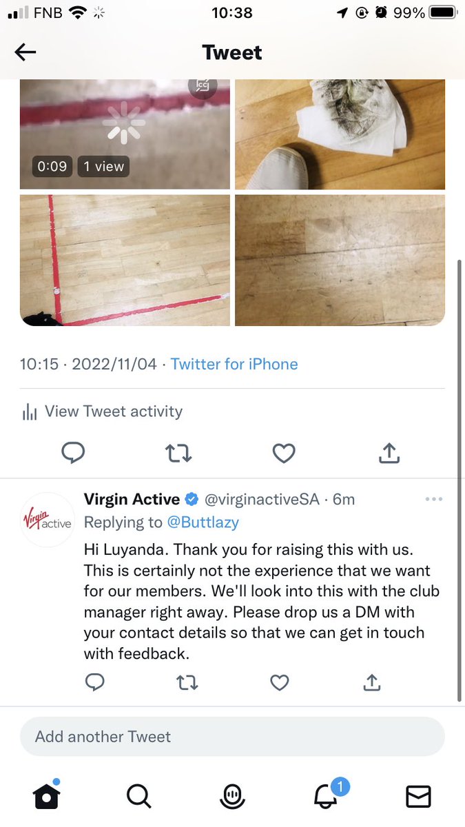 Buttlazy's tweet photo. @virginactiveSA The Atrium another Friday, once again its 5:15 and the Floor is Dirty. One week later after I complained and Raised the Issue. https://t.co/tflA2F9hDS