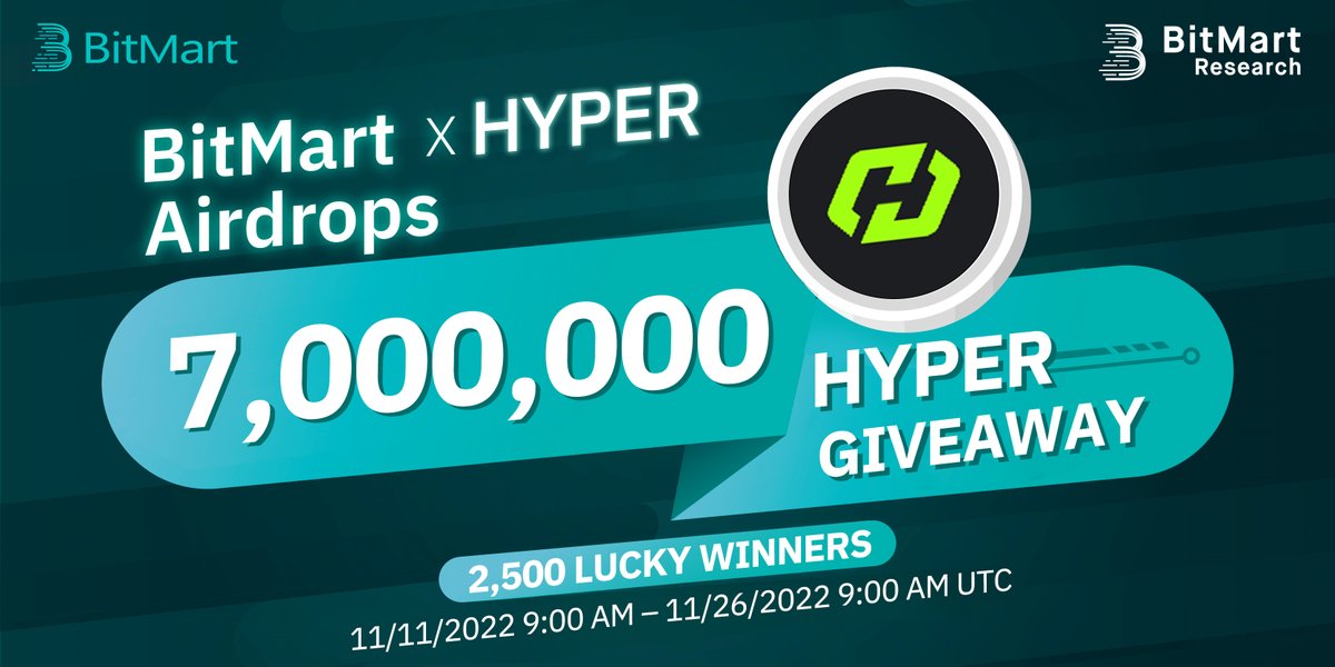 🌟BitMart X HYPER Listing Airdrop!

1⃣Follow <a href="/BitMartResearch/">BitMart Research｜$BMX HODLer</a> &amp; <a href="/HyperchainX/">HyperChain X</a>
2⃣Join t.me/BitMartExchang… &amp; t.me/hyperchainx
3⃣RT &amp; Tag 3 new friends
4⃣Fill out:forms.gle/7Q9wZWmspU27NU…

🥳 7,000,000 $HYPER /2,500 winners
Register👉bitmart.com/register-refer…