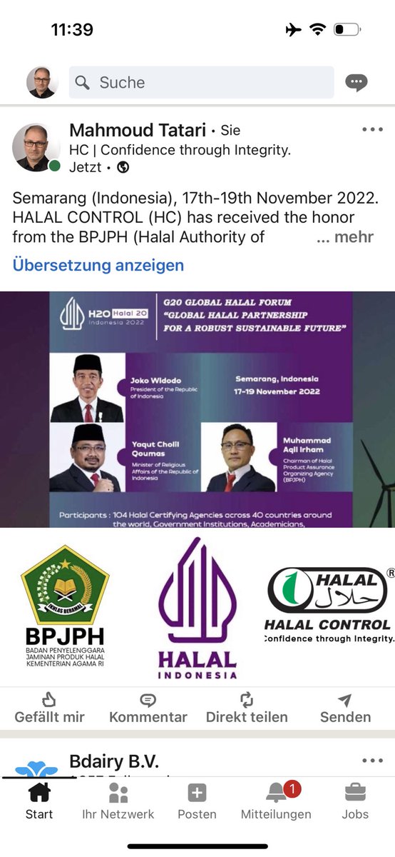 HALALCONTROL's tweet photo. Semarang (Indonesia), 17th-19th November 2022. HALAL CONTROL (HC) has received the honor from the BPJPH (Halal Authority of Indonesia) to be among the attendees of the H20 Halal summit. #halal #H20 #Indonesia @jokowi #BPJPH #Germany #halalindustry #halaldevelopment #halalcontrol https://t.co/0zJjbYKo9y
