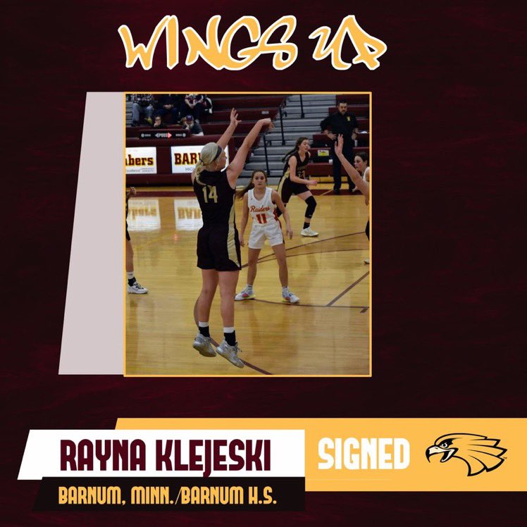 An All-Conference Player and 1,000 point scorer is going to be a Golden Eagle! Welcome to Golden Eagle nation, Rayna Klejeski (Barnum, Minn.)

#WingsUp