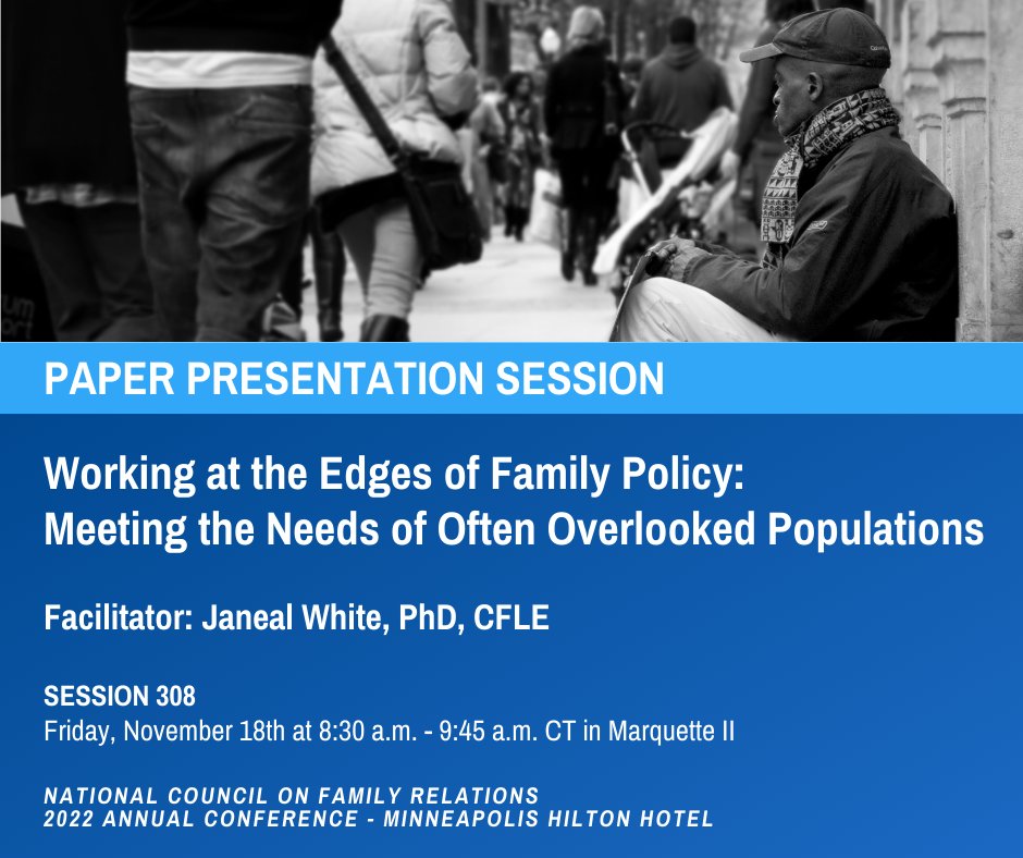 Honored to facilitate this paper session on meeting the needs of overlooked populations. The papers look great and the session should be powerful. #ncfr2022 <a href="/ncfrSNP/">NCFR Students and New Professionals</a>