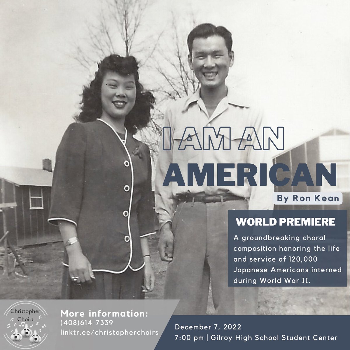 chs_ch0irs's tweet photo. The Christopher HS Chamber Choir will premiere Ron Kean’s groundbreaking choral composition “I Am An American” honoring the life and service of 120,000 Japanese Americans interned during World War II. To purchase tickets, visit the link in our bio.
#christopherchoirs #choir #aapi https://t.co/lULdvKuZ5q