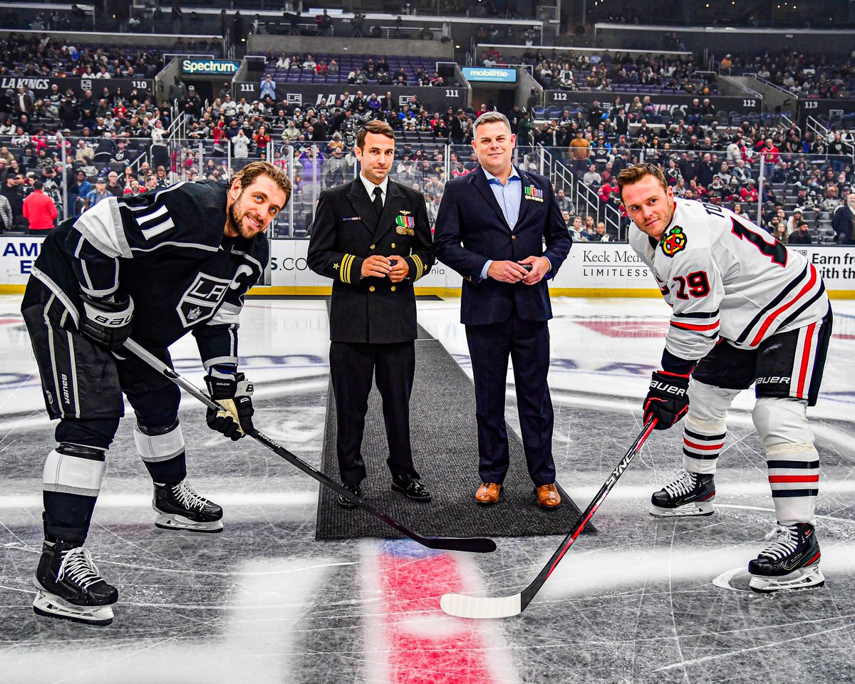 LAKings's tweet image. In honor of tonight's #SaluteToService game, brothers Pete and Kyle Lisowski dropped the puck!

Pete, a former Marine Corps Captain, joined his brother Kyle, a Navy Lieutenant Commander. 

@BELFORGroup | #GoKingsGo