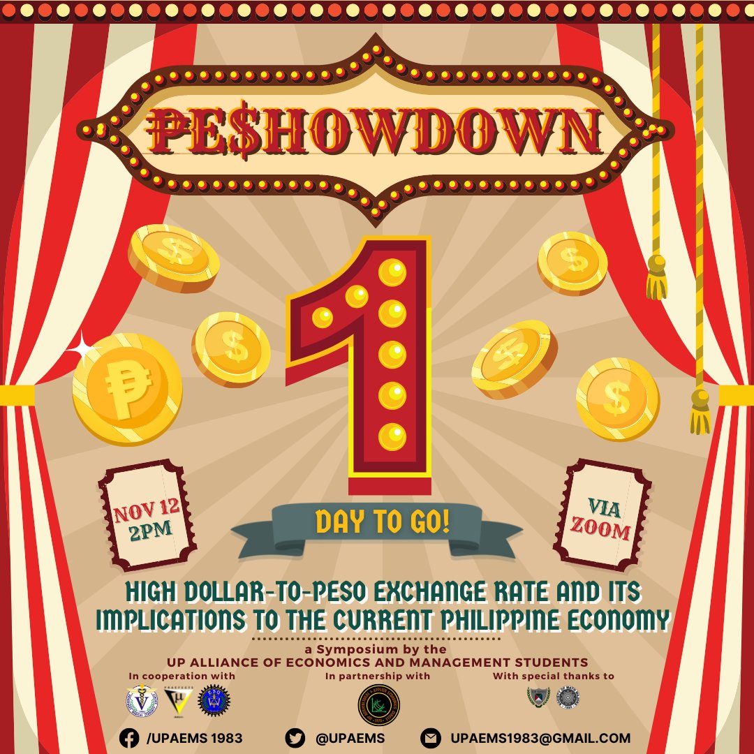 upaems1983's tweet photo. Last call for those eager to learn, enjoy, and become more aware with the implications of the high peso-dollar exchange rate, right here! 📣

In less than 2️⃣4️⃣🕓 hours, the most-awaited ₱e$howdown 🪙💸 shall commence. 🪄

Join us, and take note about the bank notes 📝💵 https://t.co/ylRn5SG0fx