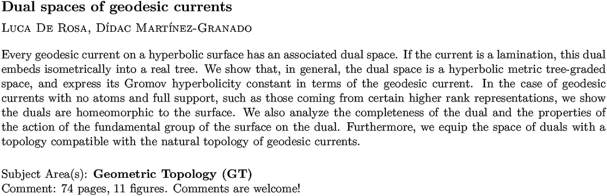 arxiv.org/abs/2211.05164…
L D Rosa, D Martínez-Granado
Dual spaces of geodesic currents