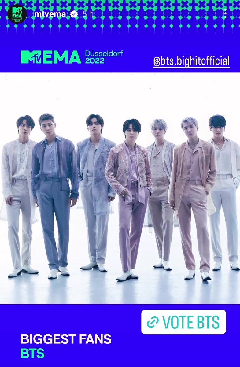 01Btsxarmy's tweet photo. 📢 | DAY 2 VOTING for MTV EMA's "BIGGEST FANS" has started already on Instagram! 

How to vote? 
‼️ Unlimited voting 
1. Go to MTV EMA IG stories:
  🗳️:https://t.co/A4eNqAQZT8
2. Click "Vote BTS"
3. Tap "Visit Link" 
4. Vote confirmation 

Fighting ARMY! ✊ https://t.co/Mg66VYLg3G