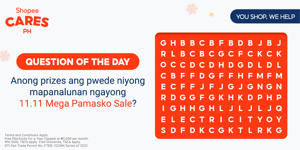 Shopee Cares PH (@shopeecaresph) on Twitter photo 📢 VOUCHER GIVEAWAY 📢
Quiz time, Shopee Fam! May chance na manalo ng voucher ang makakasagot ng tama! 🥳
1. Follow <a href="/ShopeeCaresPH/">Shopee Cares PH</a>
2. I-comment ang tamang sagot
📌 3 lucky winners will be contacted on Nov. 16!
*T&Cs apply: shp.ee/wn5u4dt #ShopeeCaresPH 📢 VOUCHER GIVEAWAY 📢
Quiz time, Shopee Fam! May chance na manalo ng voucher ang makakasagot ng tama! 🥳
1. Follow <a href="/ShopeeCaresPH/">Shopee Cares PH</a>
2. I-comment ang tamang sagot
📌 3 lucky winners will be contacted on Nov. 16!
*T&Cs apply: shp.ee/wn5u4dt #ShopeeCaresPH