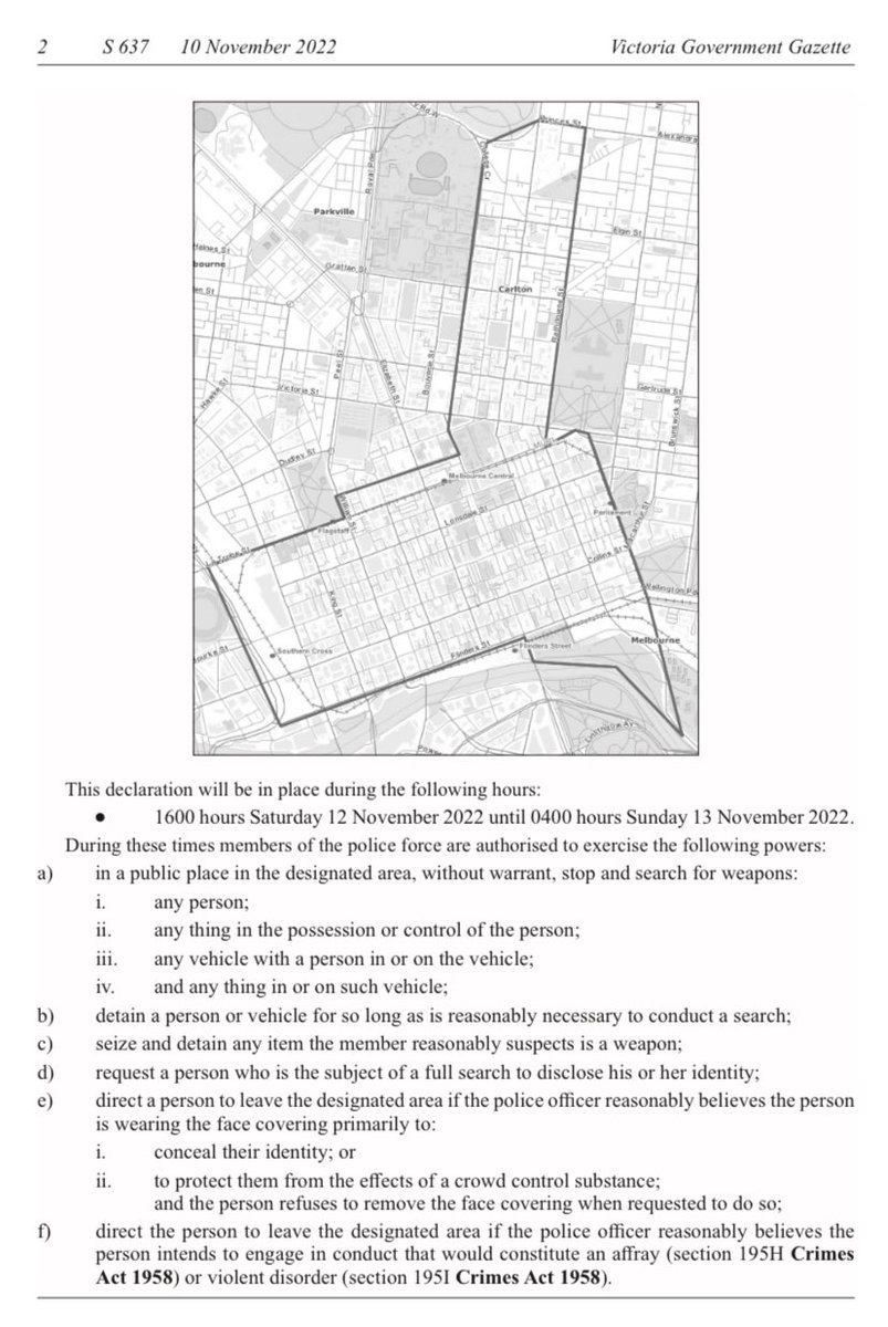 Naarm mob!!! avoid the city 4pm Sat to 4am Sun
Police can stop & search you for no reason & without warrants!!! gazette.vic.gov.au/gazette/Gazett…
Please share @BundjalungBud @MrDTJames @FlyinGenie1 @FieldLolo #blackfullatwitter #blackfellatwitter @drcwatego