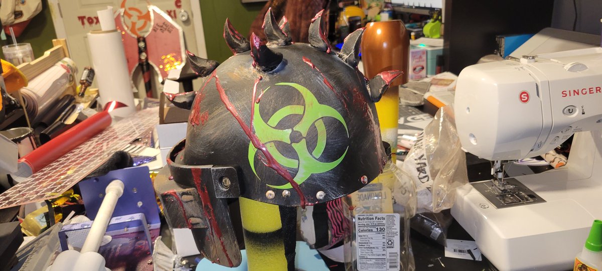 Working on a mask for a costume party I'm going too tomorrow.  Here is the progress.  It is 95% complete.  Just have to add the 3D printed piece we made for it and after the paint drys.