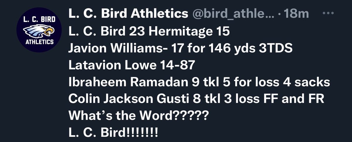 Nun but buisness around here🦅                 9 tackles 5TFL 4 Sacks