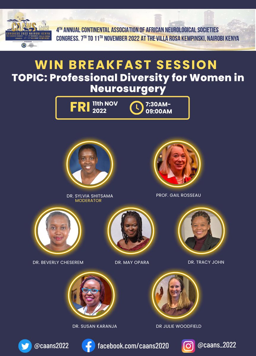 The final day of #CAANS2022 begins with Women in Neurosurgery (WIN) breakfast session moderated by <a href="/SylviaShitsama/">sylvia shitsama</a> . The panel discussants will lead a conversation on professional diversity for women in neurosurgery.