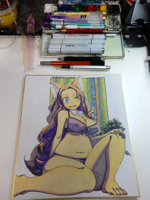 作業途中と使用画材。#絵描きさんの使っている画材が見たい 
