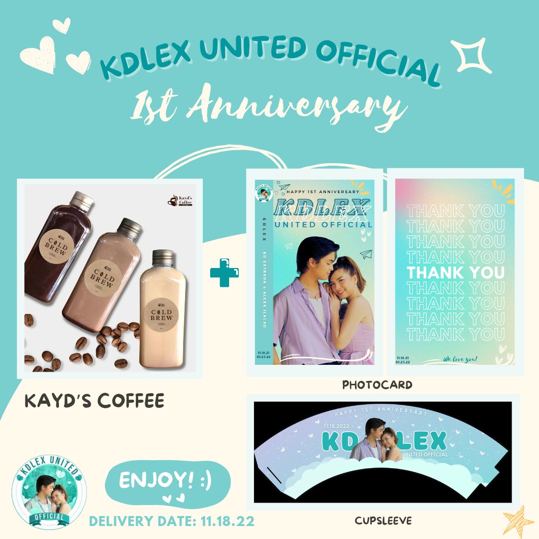 UNITED IS TURNING 1! 🎉

As our simple way of saying 'thank you', we are now opening 50 slots for Kayd’s Coffee with cupsleeve and photocards for FREE! 🤩

For more information, see attached photo.
Thank you so much and God bless you all 🤍✨

🔗: forms.gle/zTa67ZRWsxqCeN…

#KDLex