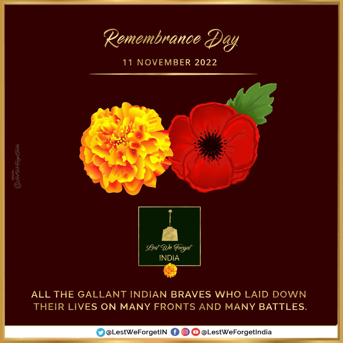 #LestWeForgetIndia🇮🇳 on the solemn occasion of #RememberanceDay today - 11 November 2022 - All the gallant #IndianBraves who laid down their lives on many fronts and many battles.

 #MarigoldForOurBraves 🏵️

#remembranceday2022