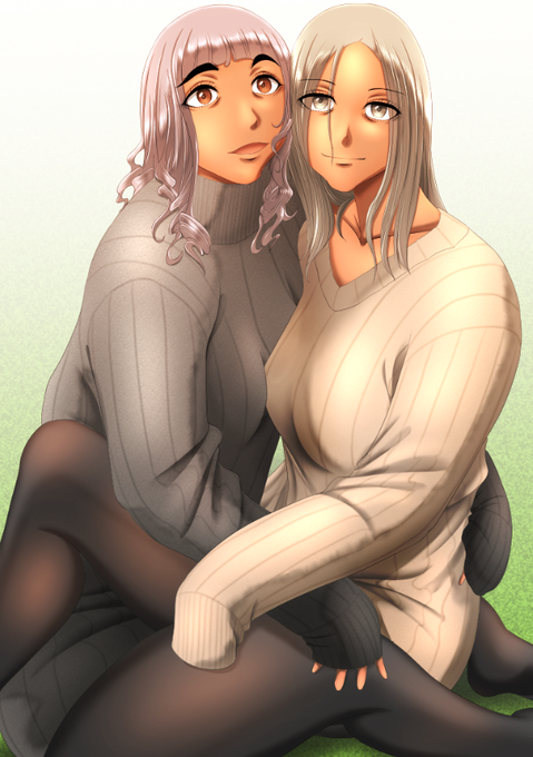 ウチの子黒ギャルコンビで縦セタの日絵完成m(__)m 