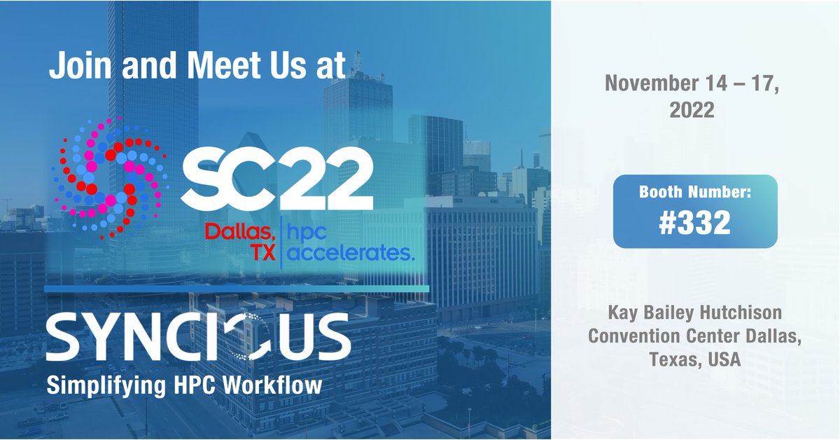 SynciousApp's tweet photo. Syncious is introducing our SyncHPC and SyncVDI Management Platforms at SC22 to provide a live user experience.

Book your time slot now to experience the live user demonstration: https://t.co/pXlPGYnmdN

#SC22 #HPCaccelerates #cloud #hpc #cae https://t.co/JyhVCOSUJb
