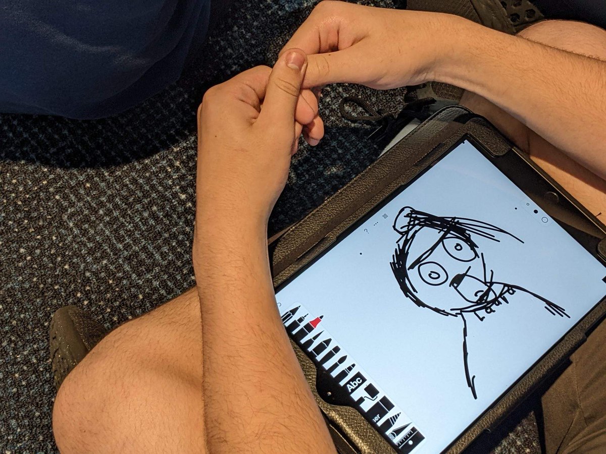 Testing out the 9 iPad connect @BenqAu feature with Laura and learners from <a href="/sgreservoir/">St Gabriel's PS Reservoir</a> 
Check out Laura’s portrait. Pretty accurate drawings of her we’d say 🤣