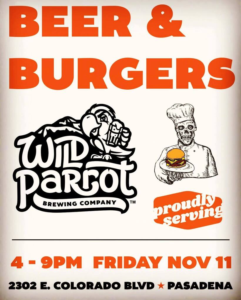 We’ll see y’all tomorrow afternoon!  Wild Parrot opens at 3pm. Veterans get 50% off beer. Da burgers show up at 4pm by patio. #beerandburgers #pasadena #drinklocal #drinkbeer #instabeer #beertime #beersofpasadena #californiabeer #burgers 🦜🍻🇺🇸🍔🍟 instagr.am/p/CkzyT9OOmEm/